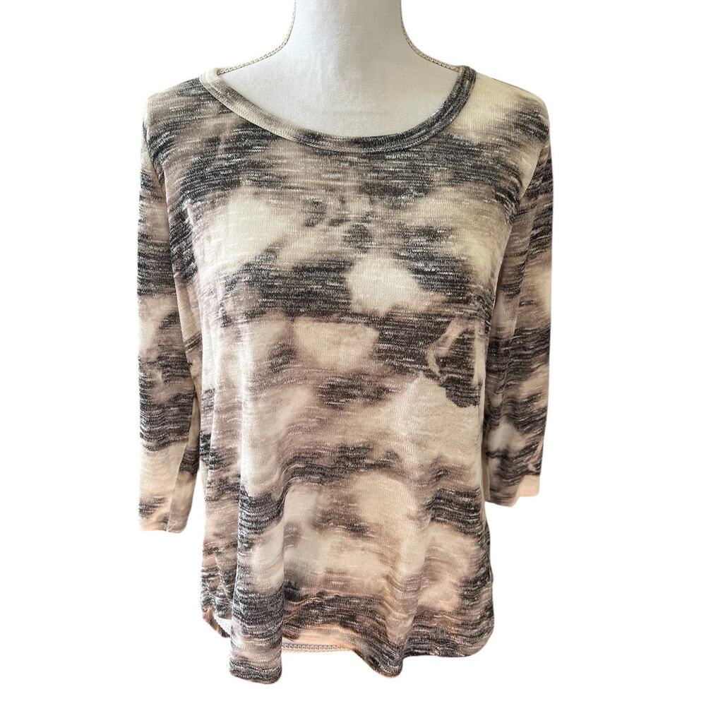 Rose & Olive Lightweight Sweater Top Cream Brown Taupe Print L